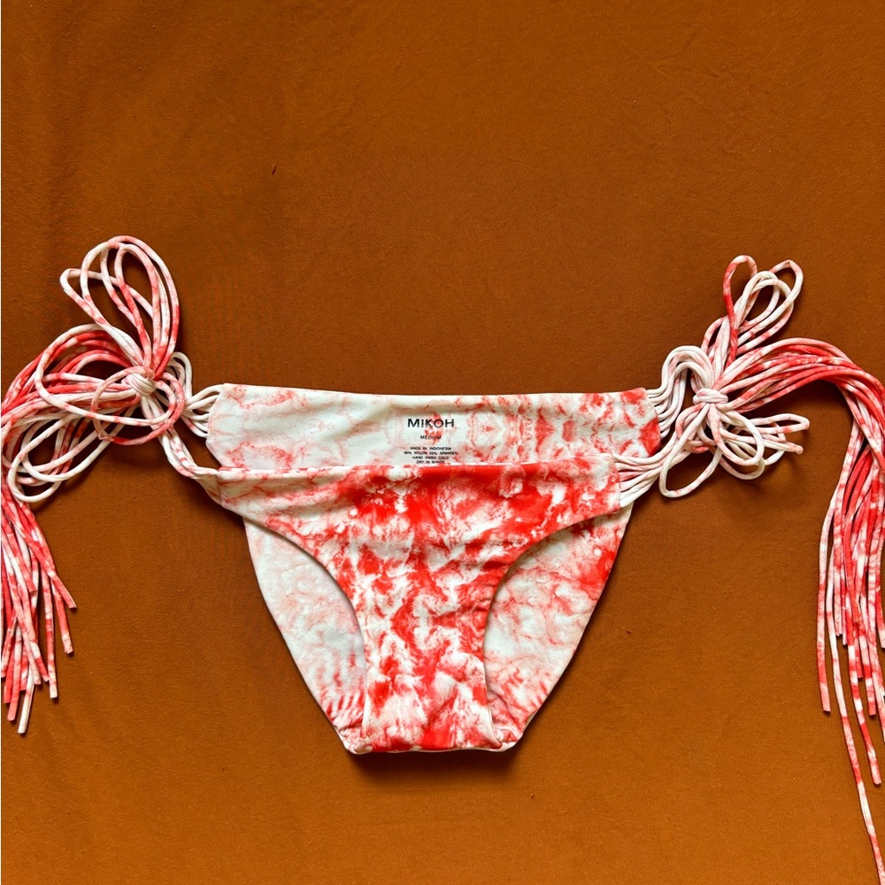Mikoh Red and White Tie-Dye Bikini Bottom